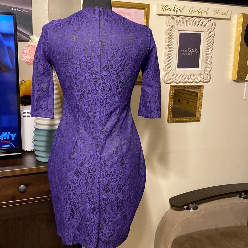 NWOT Artistic Taste women purple lace and black dress size L